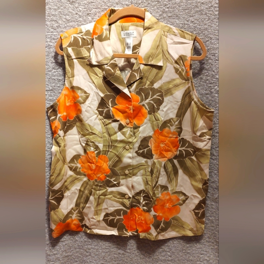 Liz Claiborne  LizGolf XL Button Down Shirt Blouse Silk